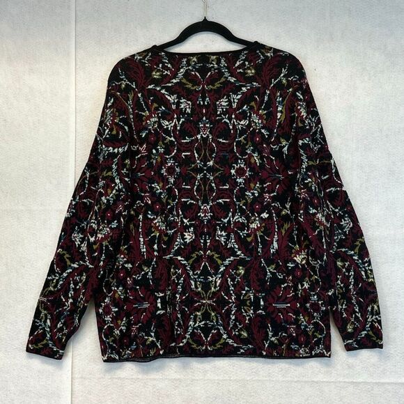 J. JILL Women’s Sweater Large Black Red Multi Knit Floral Jacquard Long Sleeve - Picture 9 of 12